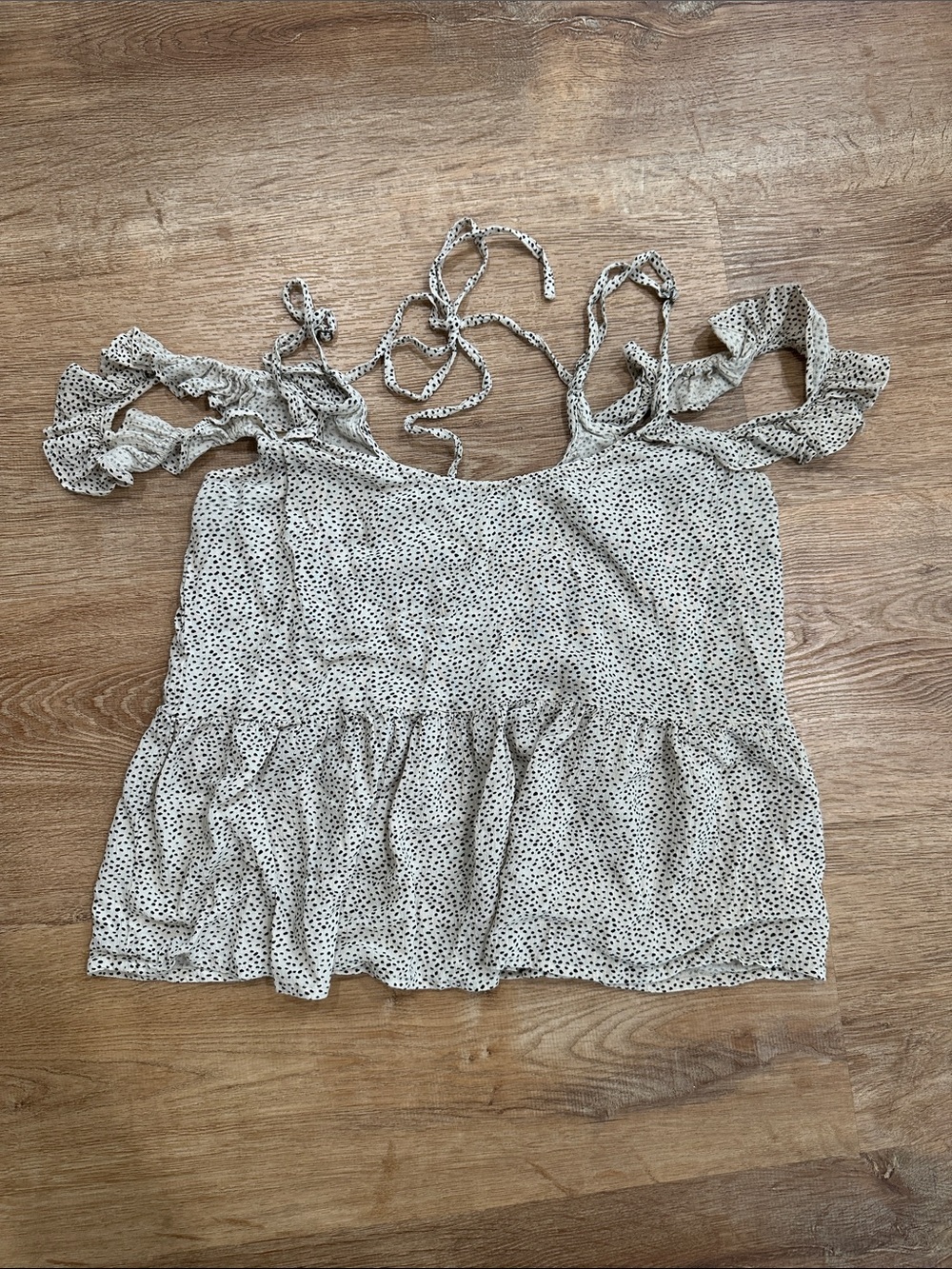 Light Cream and Black Polka Dot Ruffle Strap Tank Top